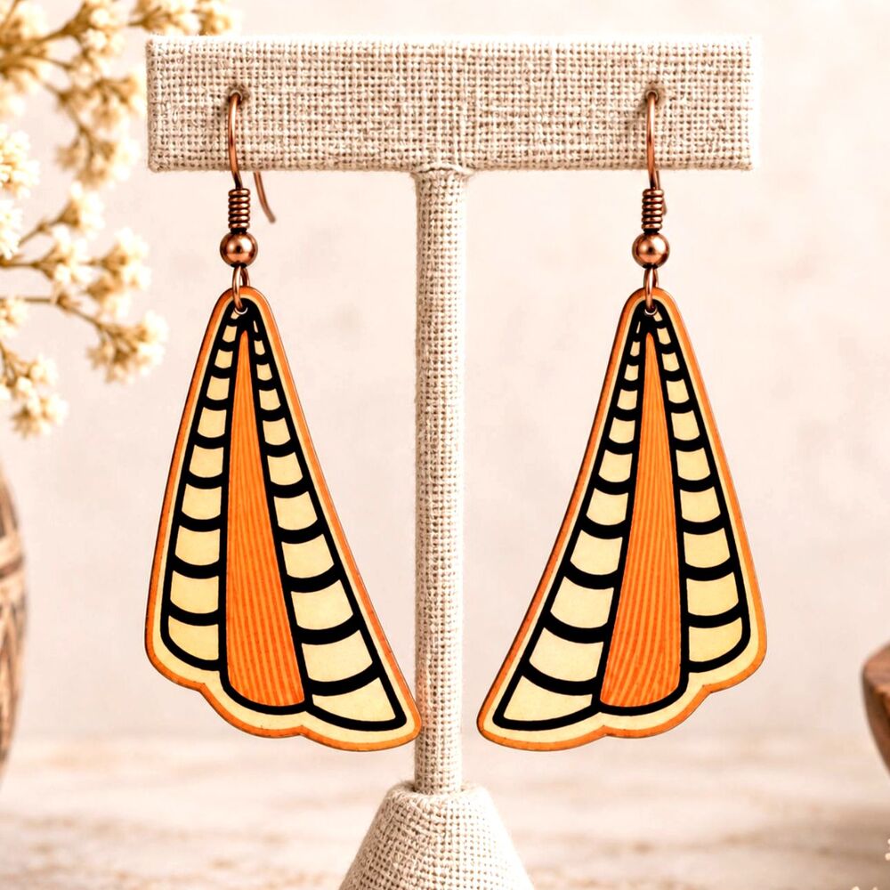 Vintage Copper Drop Pierced Earrings with Applied Design